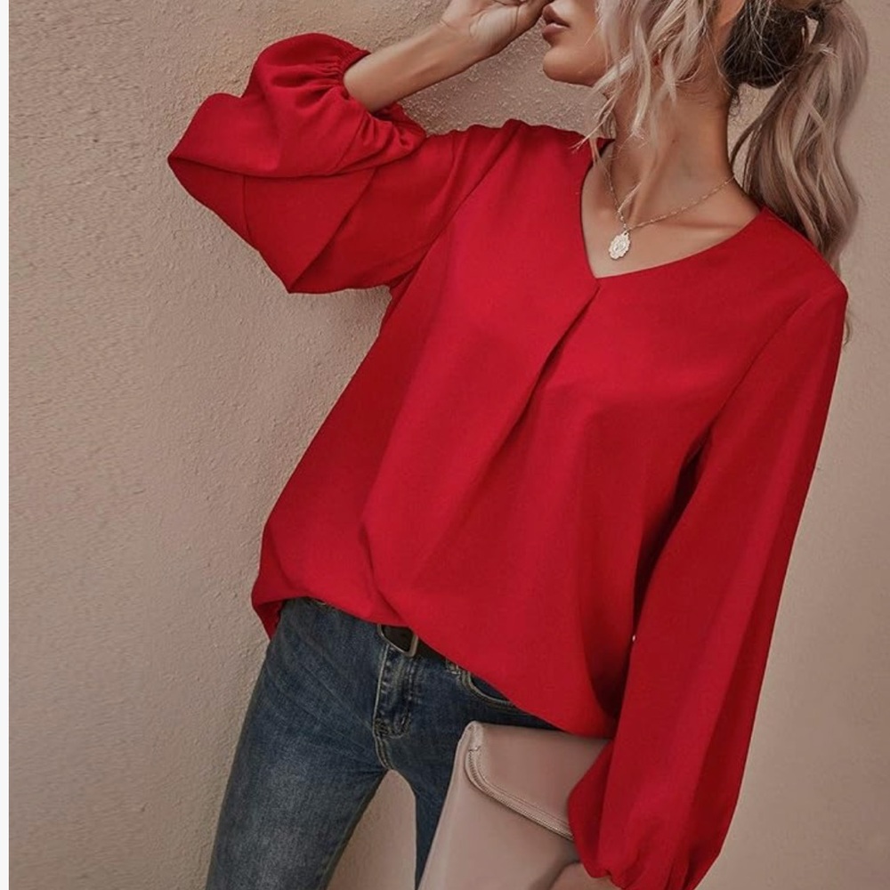 Chic Nation Red Puff Sleeve Blouse